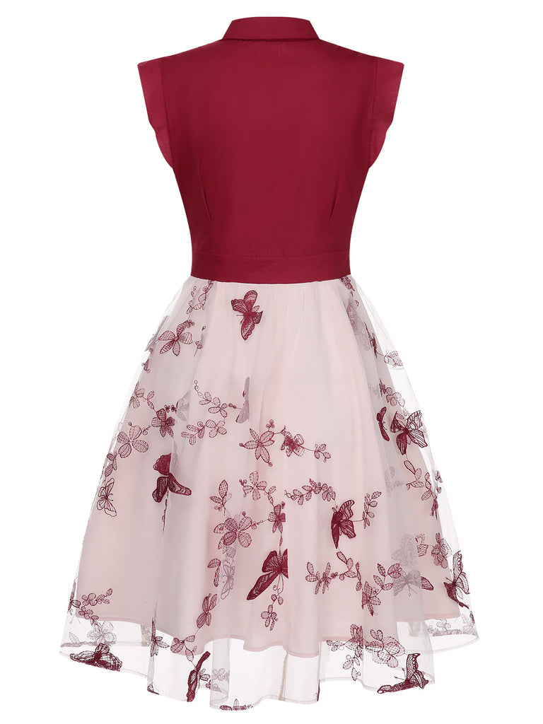 Abito vintage patchwork a farfalla nero anni '50