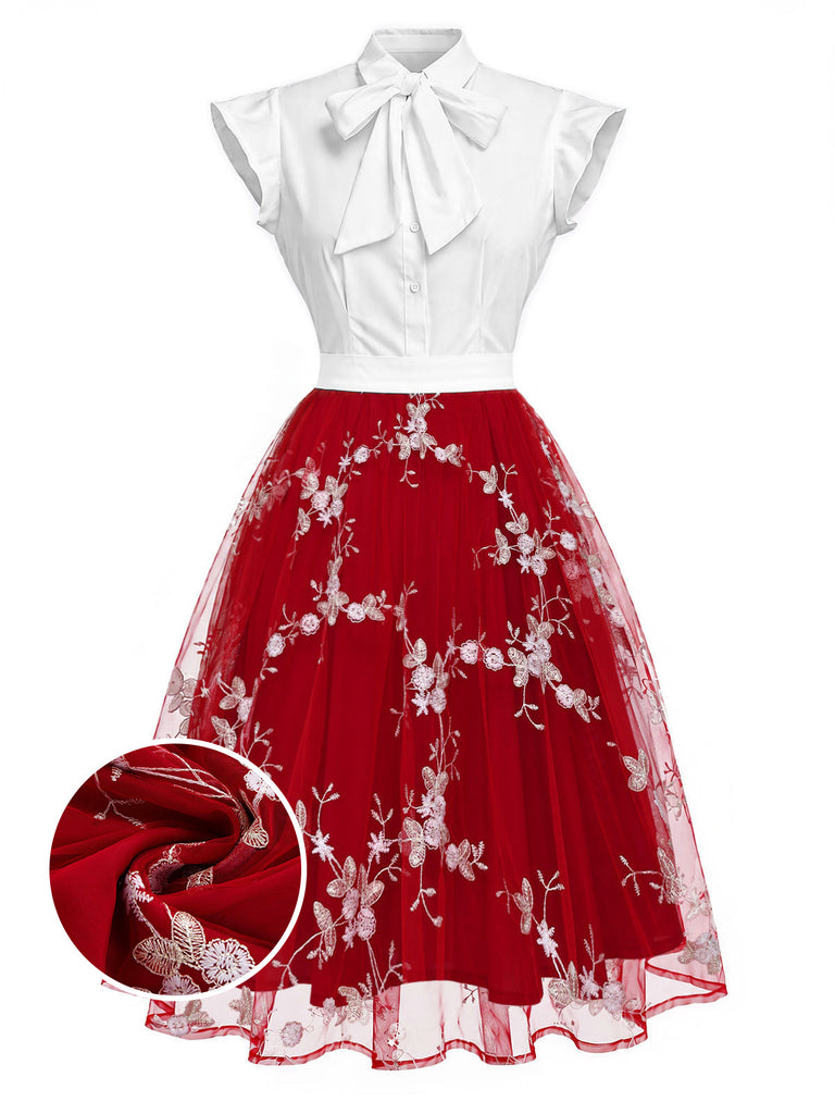 Abito vintage patchwork a farfalla rosso anni '50