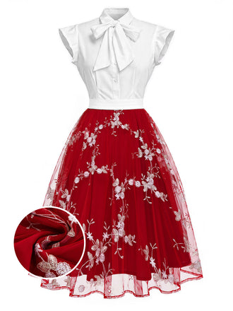 Abito vintage patchwork a farfalla rosso anni '50