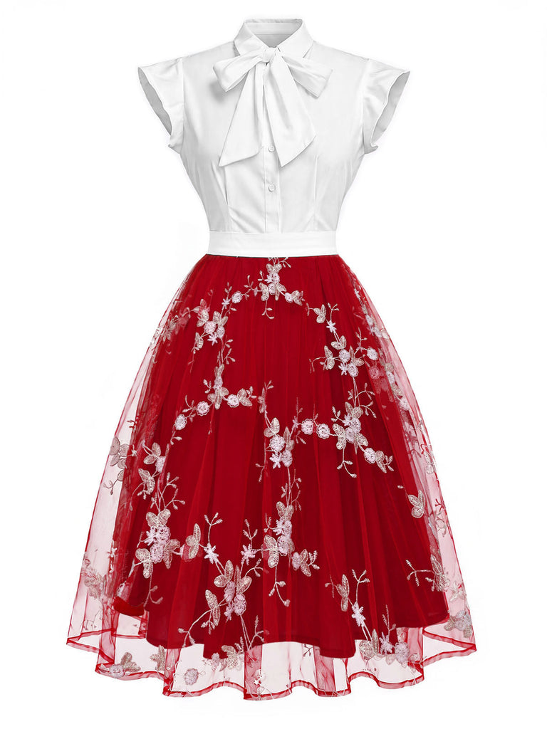 Abito vintage patchwork a farfalla rosso anni '50