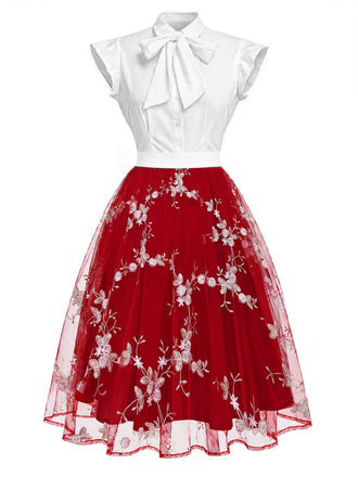 Abito vintage patchwork a farfalla rosso anni '50