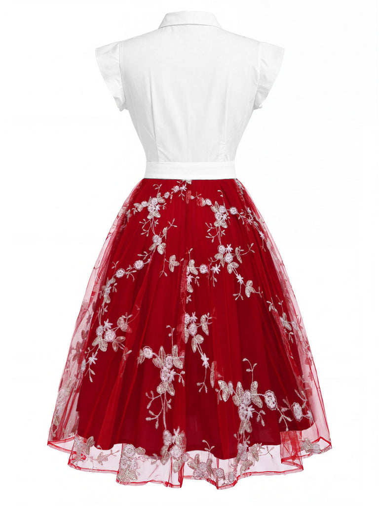 Abito vintage patchwork a farfalla rosso anni '50