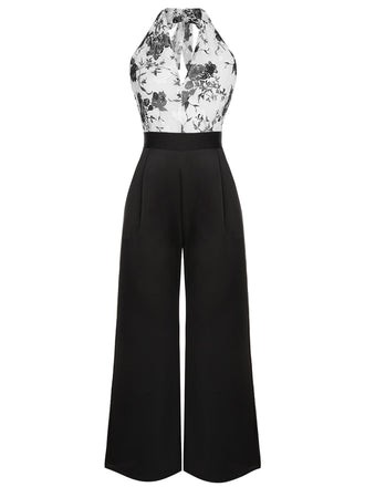 Tuta scollo all'americana floreale bianco e nero anni '30