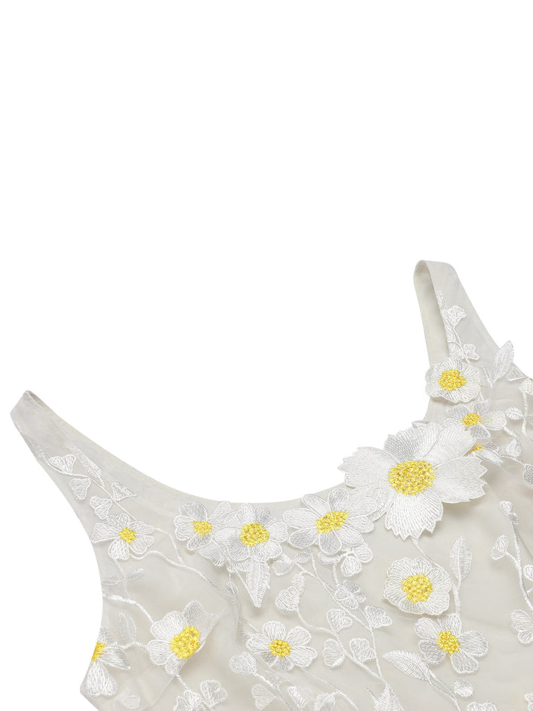 Abito con margherite 3D bianco anni '50