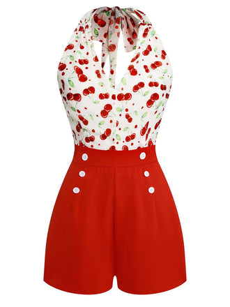 Tuta corta lacci scollo a V color ciliegia, rossa, anni '50