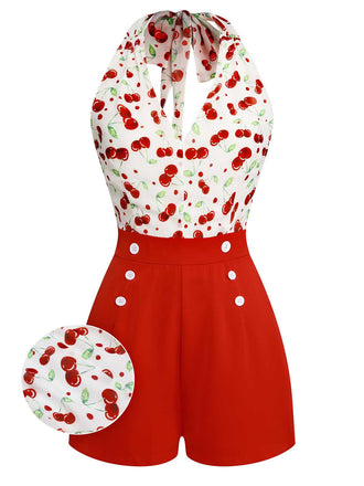 Tuta corta lacci scollo a V color ciliegia, rossa, anni '50