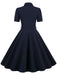 Abito a ruota con cintura in tinta unita blu navy anni '50