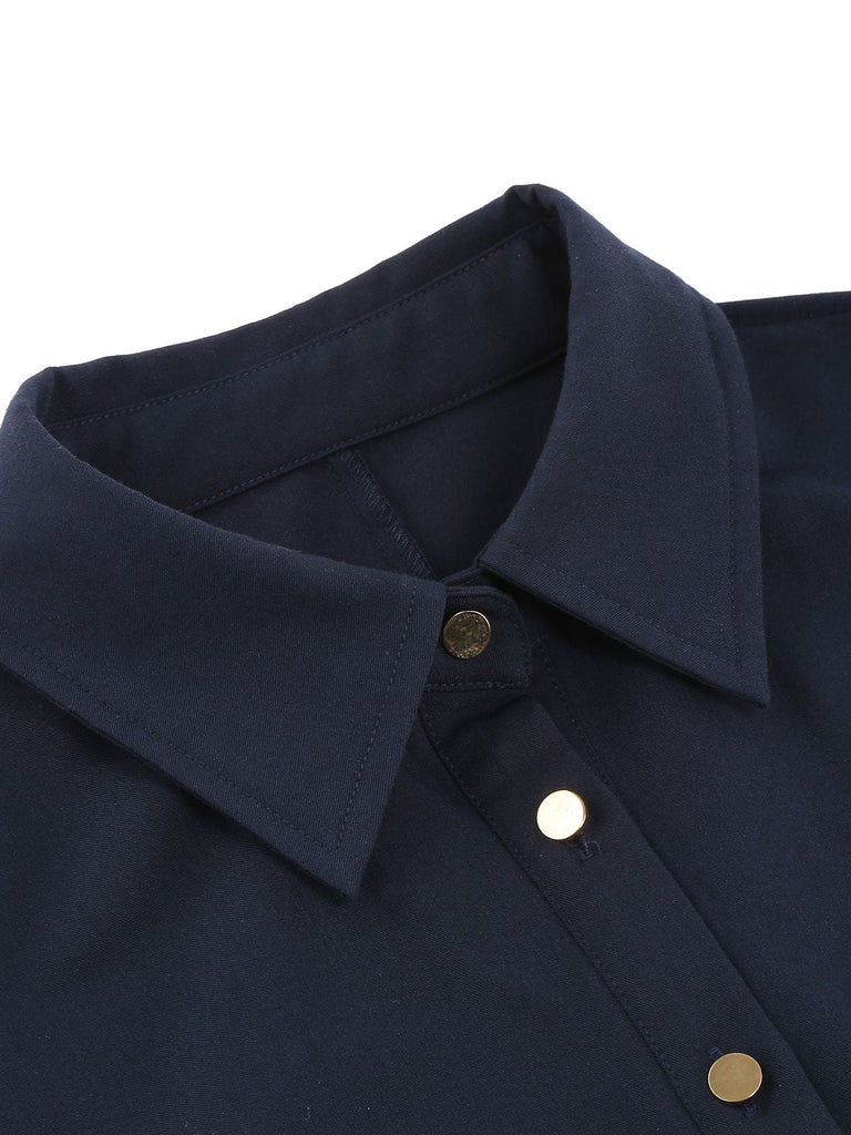 Abito a ruota con cintura in tinta unita blu navy anni '50