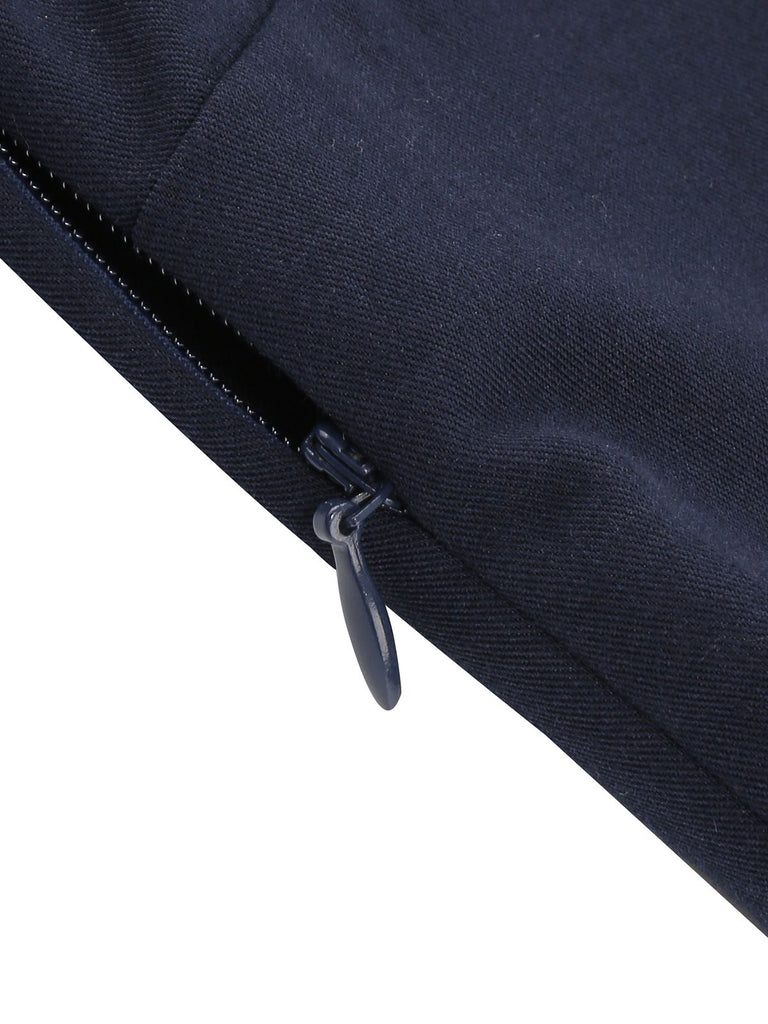 Abito a ruota con cintura in tinta unita blu navy anni '50