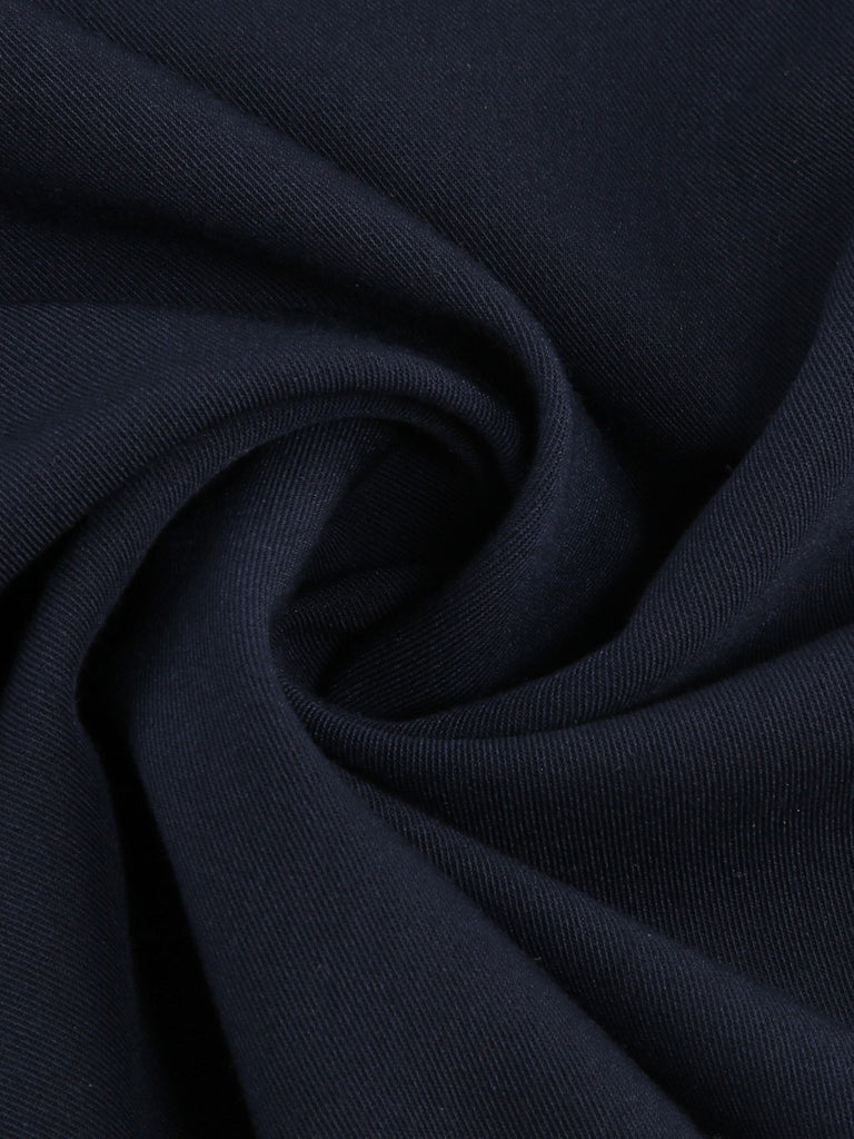 Abito a ruota con cintura in tinta unita blu navy anni '50