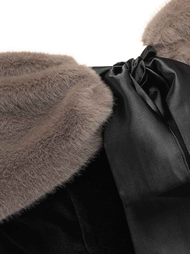 2PCS Abito nero e mantello di peluche anni '60