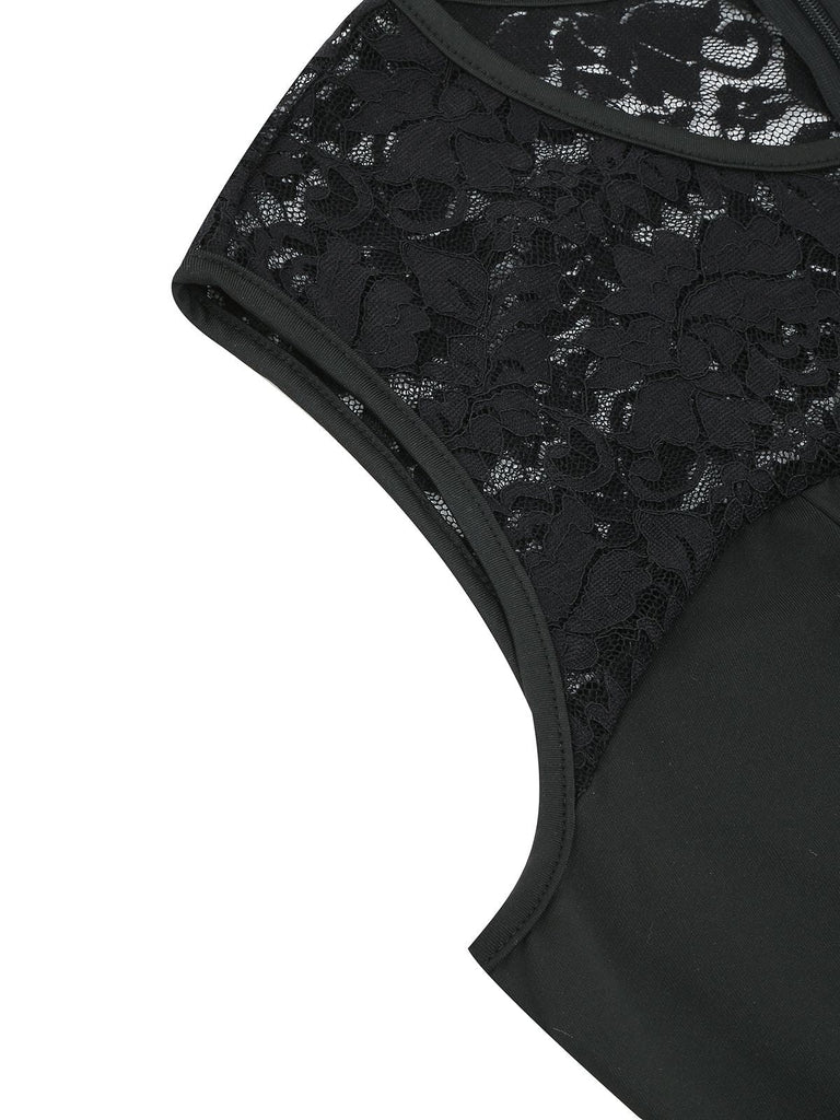 Abito in pizzo patchwork Halloween blu anni '50