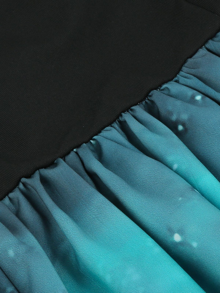 Abito in pizzo patchwork Halloween blu anni '50