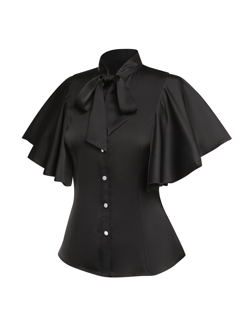 2PCS Camicetta nero a tinta unita e gonna bretelle anni '50