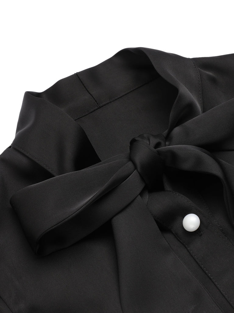 2PCS Camicetta nero a tinta unita e gonna bretelle anni '50