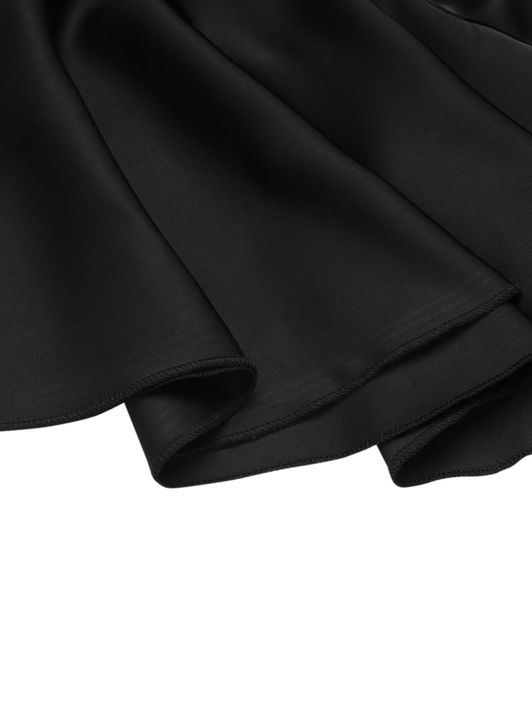 2PCS Camicetta nero a tinta unita e gonna bretelle anni '50