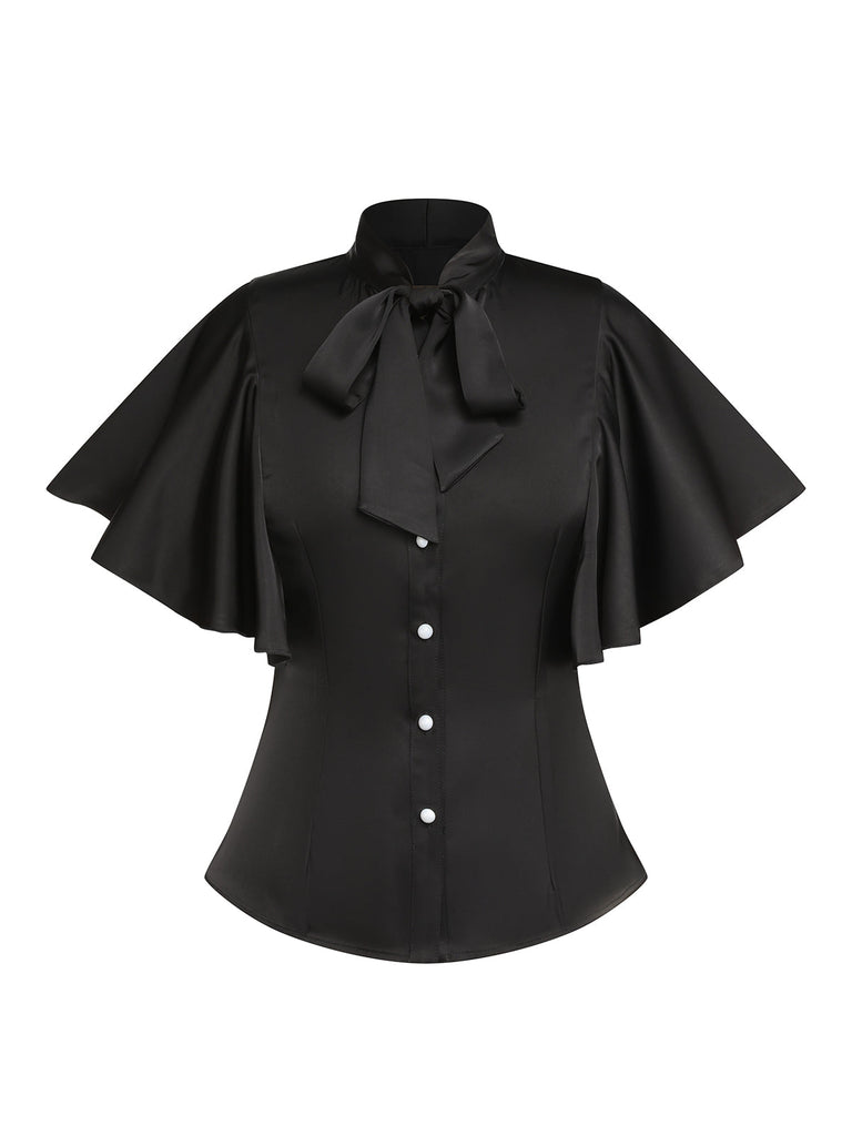2PCS Camicetta nero a tinta unita e gonna bretelle anni '50