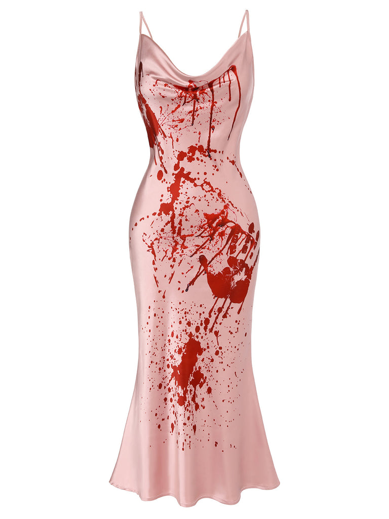 Abito a sirena con sangue Halloween rosa anni '30