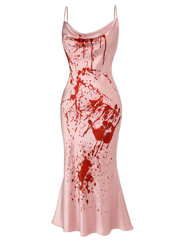 Abito a sirena con sangue Halloween rosa anni '30