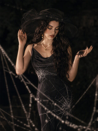 [Prevendita] Abito a sirena con ragnatela Halloween rosa anni '30