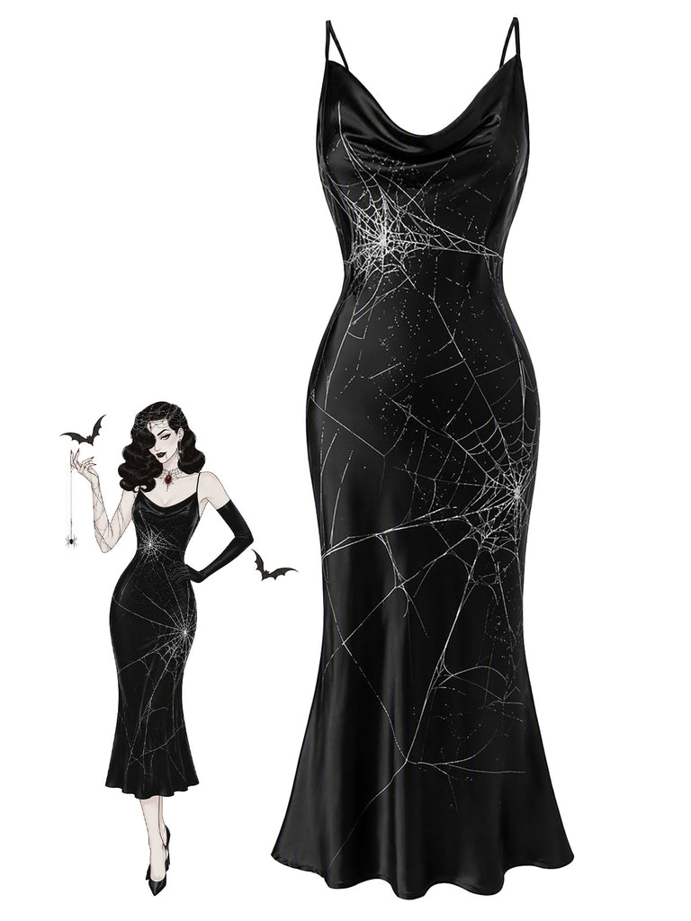 [Prevendita] Abito a sirena con ragnatela Halloween rosa anni '30