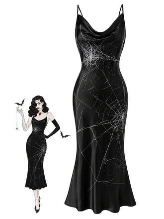 [Prevendita] Abito a sirena con ragnatela Halloween rosa anni '30