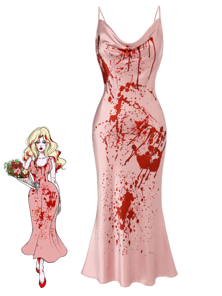 Abito a sirena con sangue Halloween rosa anni '30