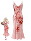 Abito a sirena con sangue Halloween rosa anni '30
