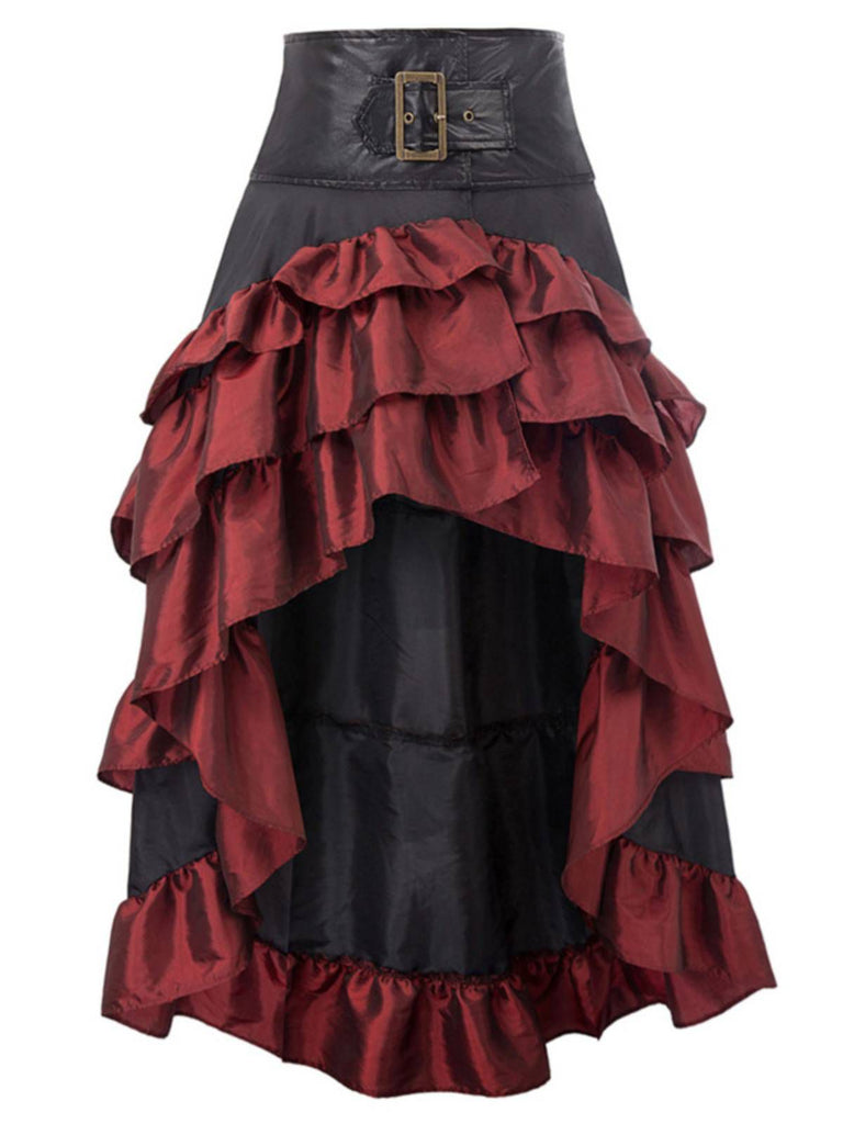 Gonna irregolare con volant rosso patchwork