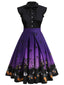 Abito patchwork Halloween viola anni '50