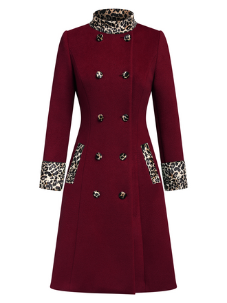 Cappotto leopardati con bottoni patchwork bordeaux anni '40