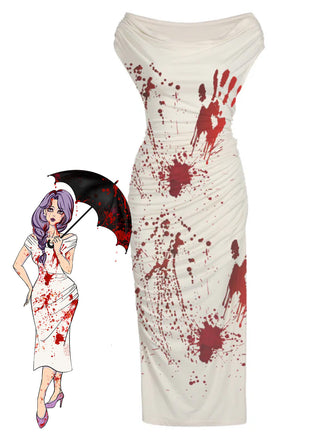 [Prevendita] Abito a tubino con sangue Halloween bianco anni '60