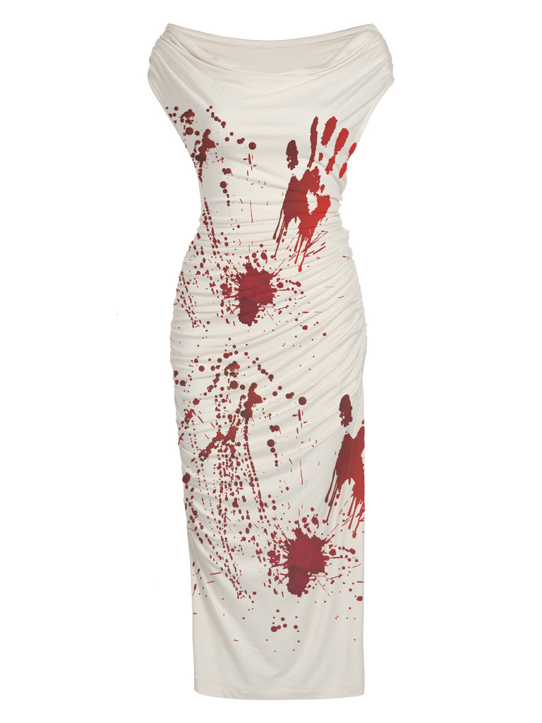 Abito a tubino con sangue Halloween bianco anni '60