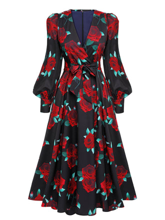 [Prevendita] Abito con maniche a lanterna e lacci nero anni '40