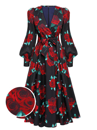 [Prevendita] Abito con maniche a lanterna e lacci nero anni '40