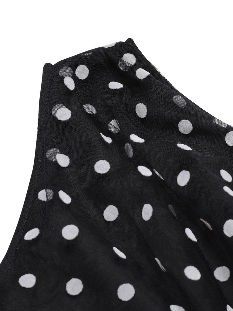 Tuta lunga monospalla patchwork a pois nero anni '30
