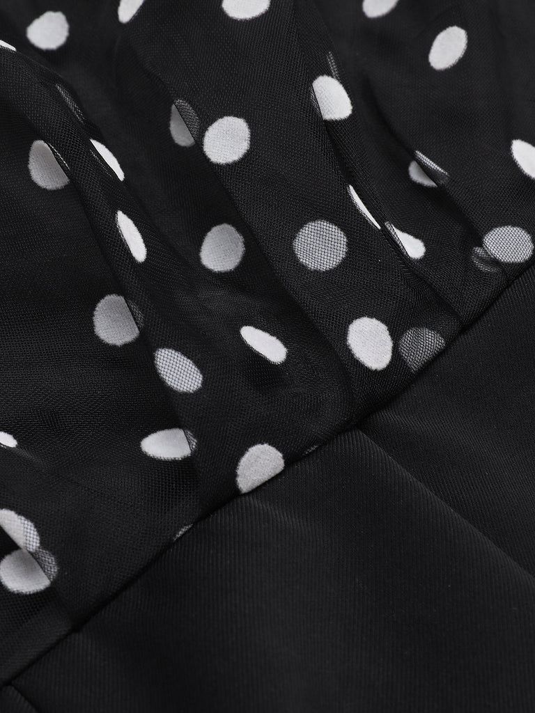 Tuta lunga monospalla patchwork a pois nero anni '30
