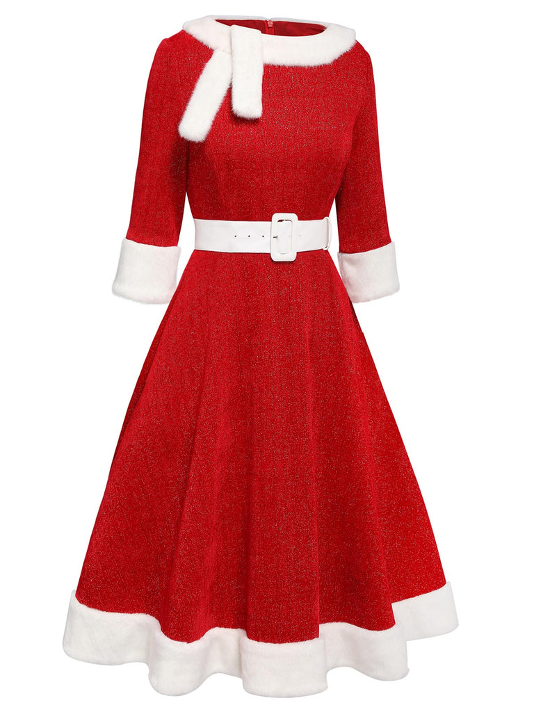Abito natalizio in peluche rosso anni '50