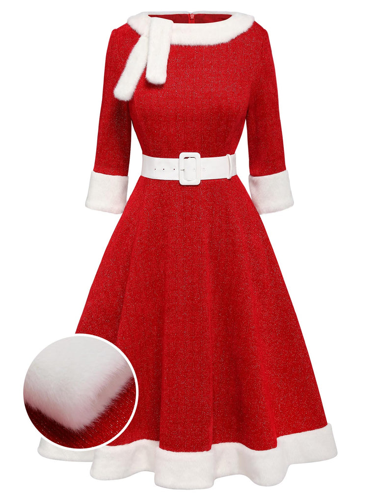 Abito natalizio in peluche rosso anni '50