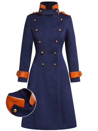 Cappotto patchwork con bottoni blu navy anni '40