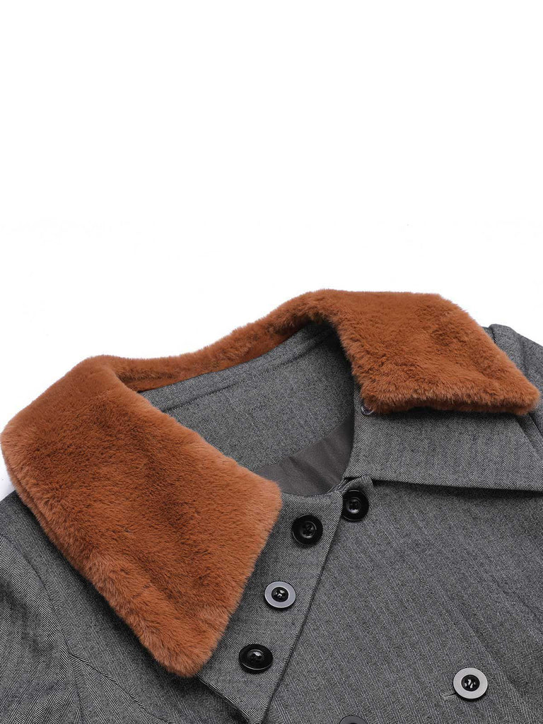 Cappotto in pelliccia sintetica con revers grigio anni '30