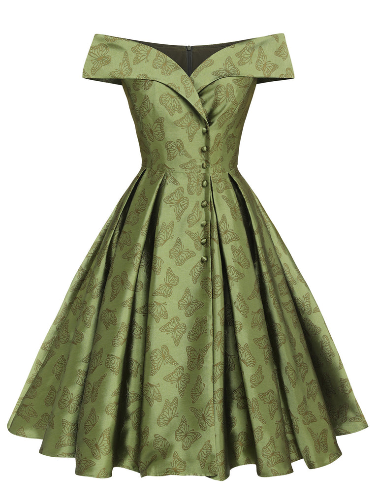 Abito farfalla spalle scoperte verde anni '50