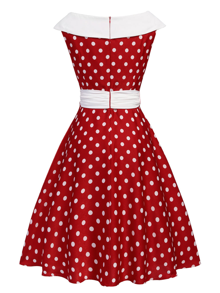 Abito a ruota patchwork a pois rosso anni '50