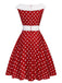 Abito a ruota patchwork a pois rosso anni '50
