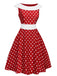 Abito a ruota patchwork a pois rosso anni '50