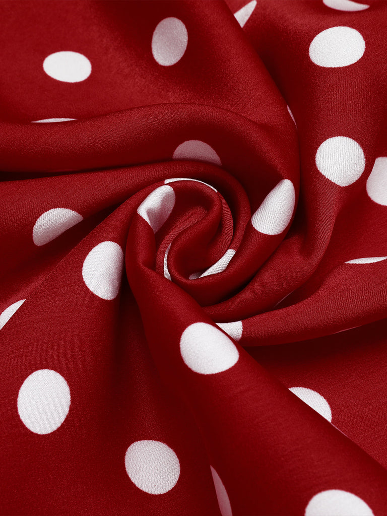 Abito a ruota patchwork a pois rosso anni '50