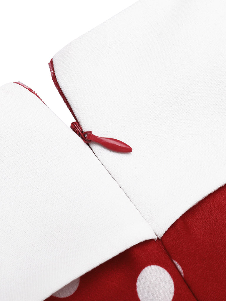 Abito a ruota patchwork a pois rosso anni '50