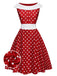 Abito a ruota patchwork a pois rosso anni '50