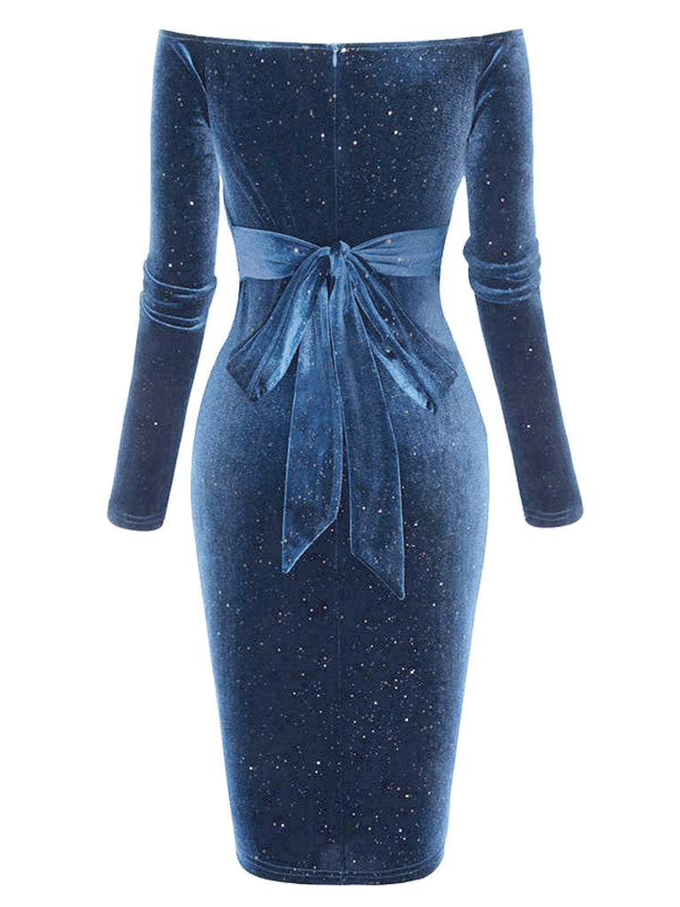 Abito in velluto a spalle scoperte verde scuro anni '60