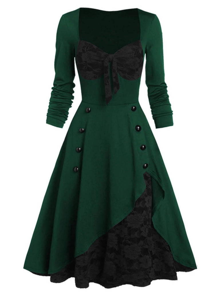 Abito a ruota in pizzo patchwork verde anni '50
